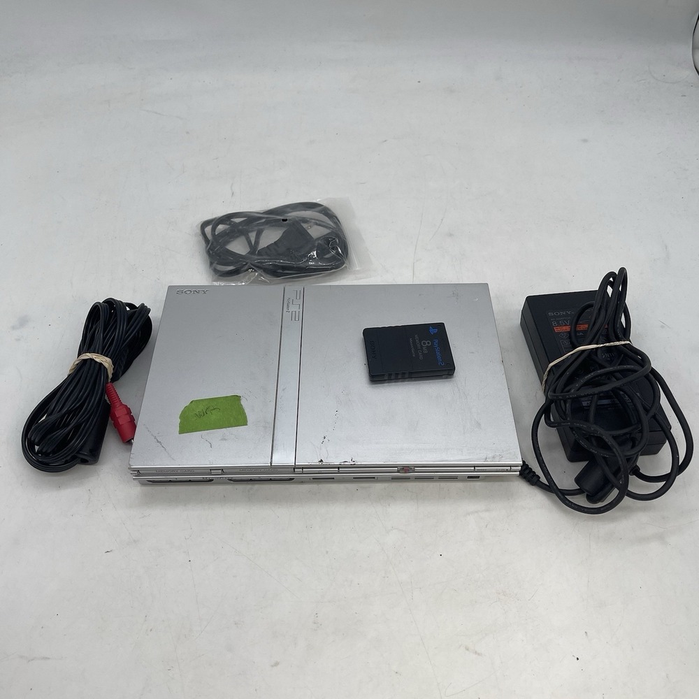 Sony PlayStation 2 PS2 Slim Silver Console SCPH-79001 Working Mem Card, Cords
